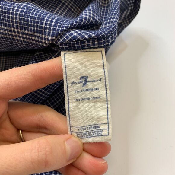 7 For All Mankind Shirt Mens XL Extra Large Blue Plaid Long Sleeve Cotton Button - Picture 7 of 10